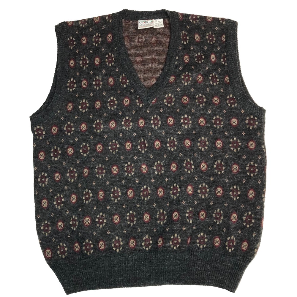 Giorgio di Firenze Sweater Vest Men's Large Gray Red Tan Geometric Made in Italy